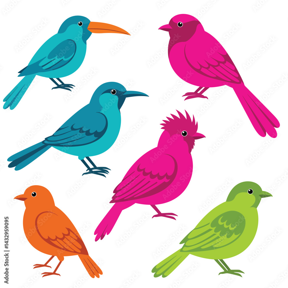custom made wallpaper toronto digitalCute birds. Cartoon colorful sparrow characters, happy flying animals with colorful wings and beaks, zoo and wildlife flat style. Vector isolated set of sparrow character illustration