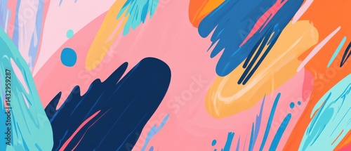 Panel kuchenny z motywem Vibrant abstract painting with bold brushstrokes in pink, blue, orange, and yellow, creating a playful and modern artistic background