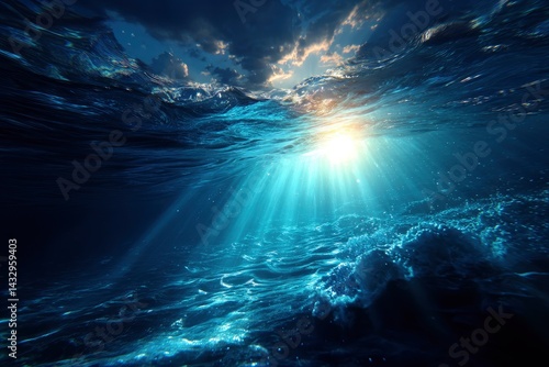 Ocean Underwater Scene with Sun Rays