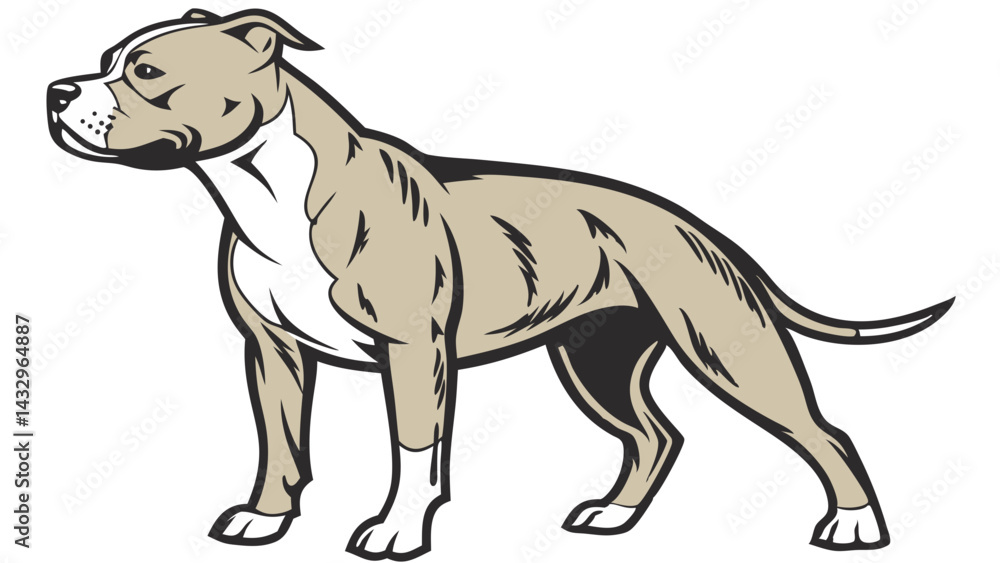 Fototapeta premium Pitbull Line Drawing Isolated on White Background Vector