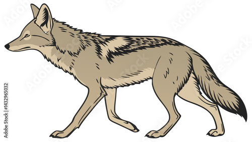 Jackal Line Drawing Isolated on White Background Vector