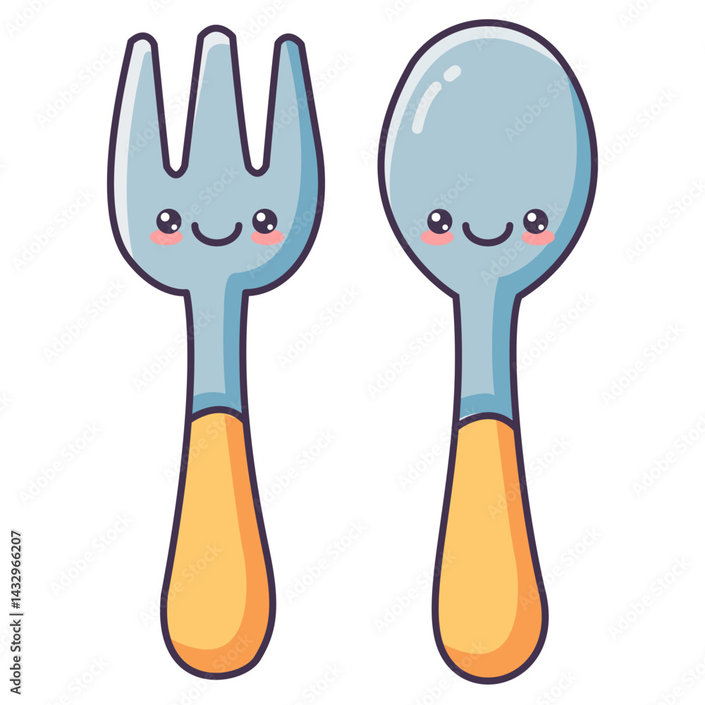 Fototapeta premium Cute Cartoon Fork and Spoon Illustration