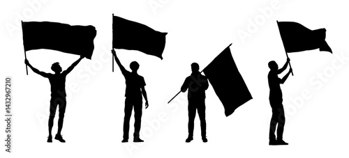 Set of man silhouettes with flag – vector illustration