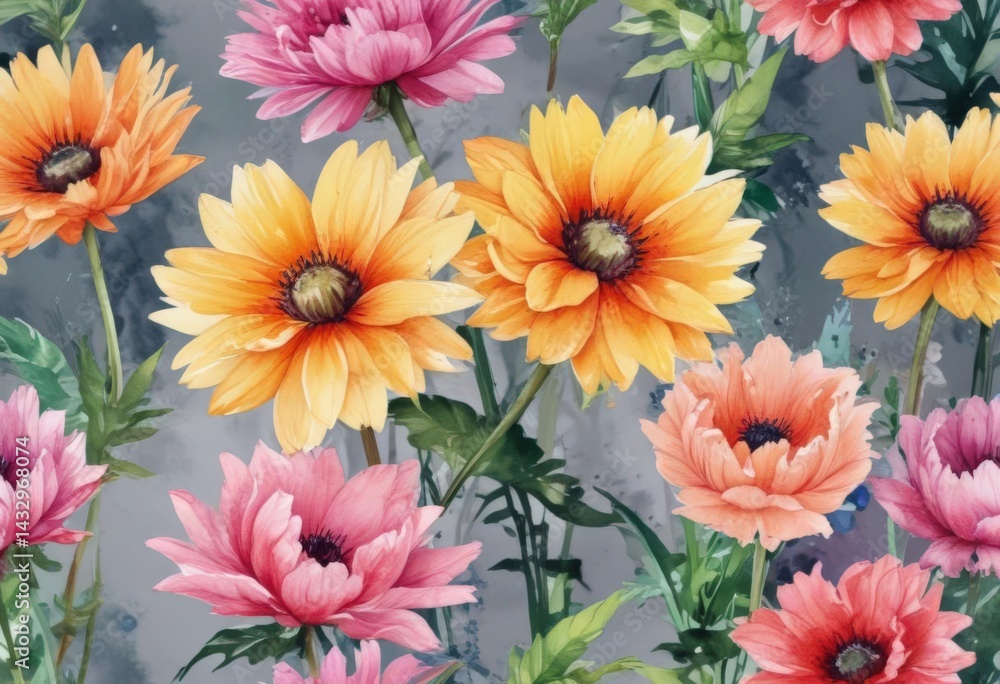 Obraz premium Expressive watercolor flower studies, vivid hues , flower petals, summer, beauty
