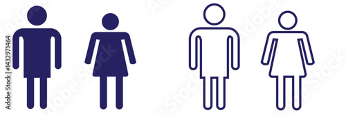 Man and woman silhouette icons for toilets. Bathroom glyph icon for restroom sign.