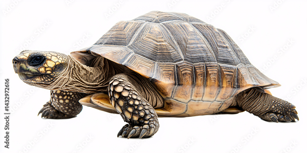 Naklejka premium A detailed close-up image of a Yellow-footed tortoise against a plain white background.