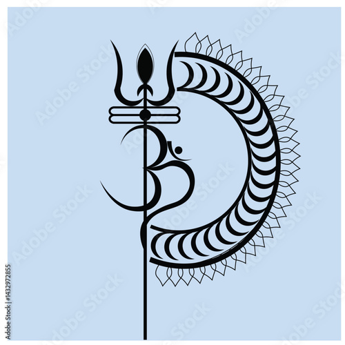 Lord Trishul with Om Symbol and Mandala Design Vector Illustration

