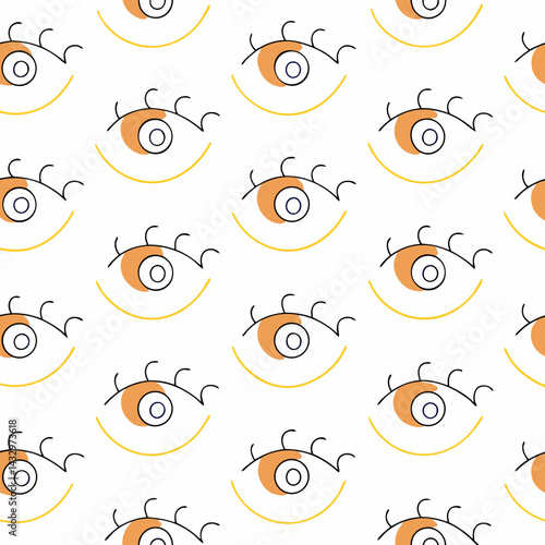 Hand Drawn Seamless Vector Sleepy eyes with drool create whimsical and playful seamless pattern, perfect for various design projects, on white background, commercial use