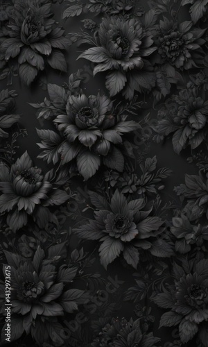 Wallpaper Mural Intricate black charcoal floral wallpaper  Rich botanical details on luxurious black background ,  rich texture,  charcoal wallpaper Torontodigital.ca