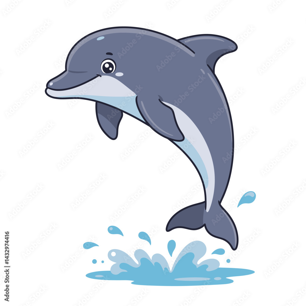 Naklejka premium Vector of cartoon dolphin illustration on white