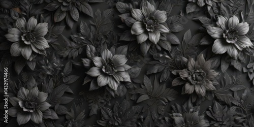 Wallpaper Mural Intricate charcoal floral wallpaper, abstract botanicals, deco, graphics, grey Torontodigital.ca
