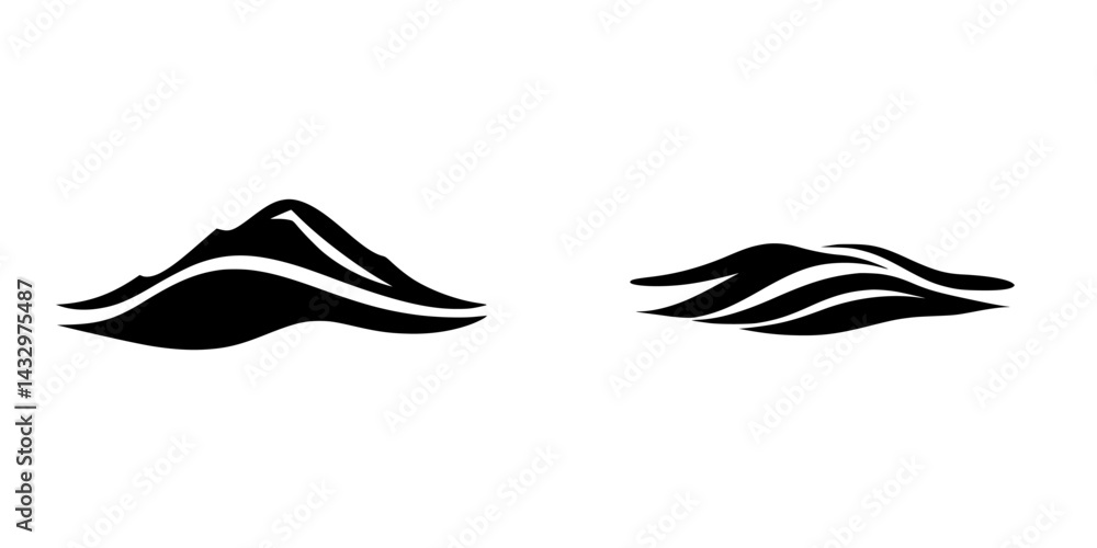 Modern black icon representing mountain and wave design elements for creative projects and branding purposes Modern black icon representing mountain and wave design elements for creative projects and branding purposes