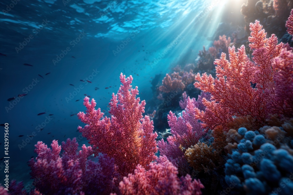 Naklejka premium Underwater Coral Reef with Sunlight