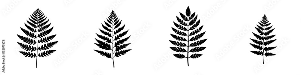 Black fern icons in various styles arranged in a row showcasing natural beauty and design elegance Black fern icons in various styles arranged in a row showcasing natural beauty and design elegance