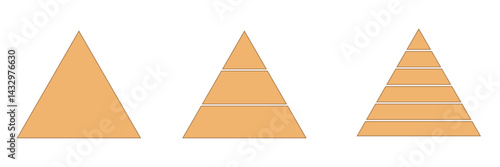 Triangular pyramid infographic vector icon . Triangle hierarchy data segments collection. Business concept. 