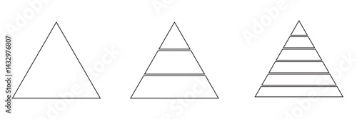 Triangular pyramid infographic vector icon set. pyramid infographic templates collection. Triangle hierarchy data segments collection.