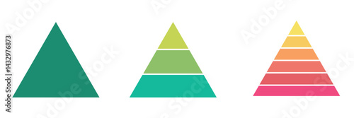 Triangular pyramid infographic vector icon set. pyramid infographic templates collection. Triangle hierarchy data segments collection.