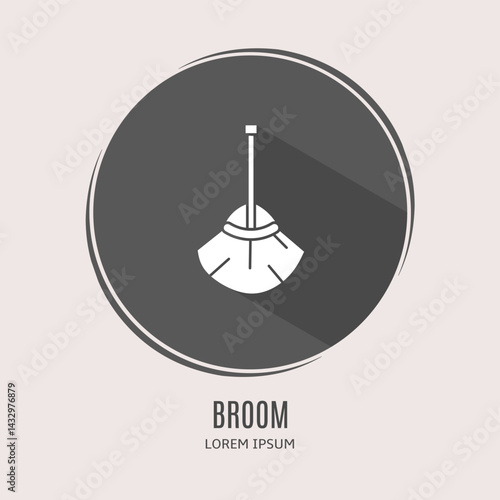 Symbol broom logo. Illustration of broom in flat. Stock vector.