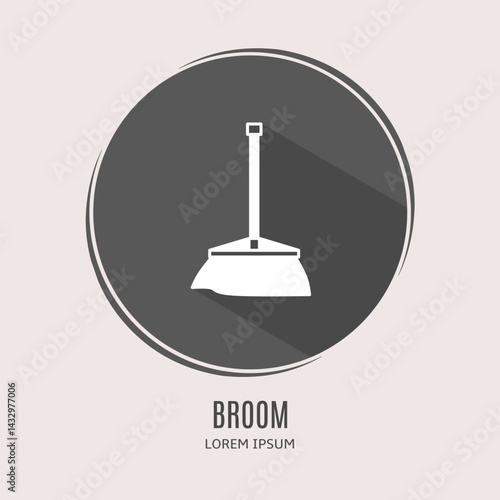 Symbol broom logo. Illustration of broom in flat. Stock vector.