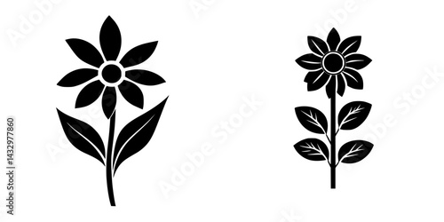 Obraz na płótnie Two black flower icons depicting simple floral designs suitable for various applications and digital use w salonie