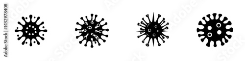 Various black virus icons showcasing distinct shapes and patterns for use in health and science-related designs and projects