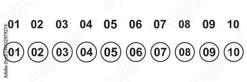 Bullet Points icon set inline style, Simple round numbers in flat style . 