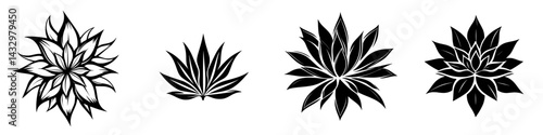 Decorative black icons featuring various plant designs suitable for digital or print use in creative projects