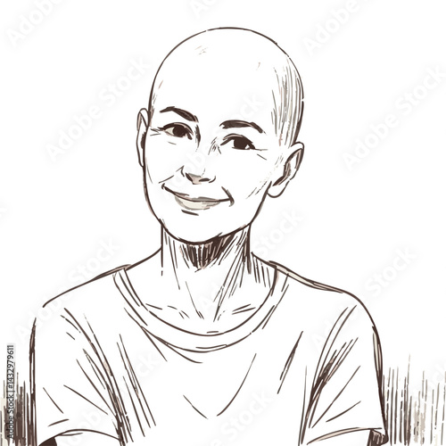 young bald woman happy and relaxed