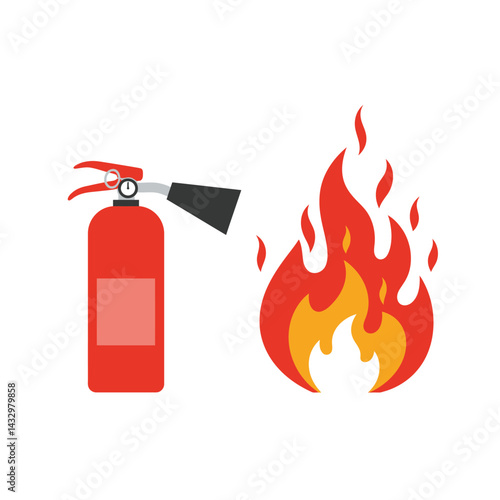 Red fire extinguisher rescue tool  to extinguish fire on white background icon flat vector design.