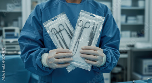 Sterile Surgical Instruments: Packaged Tools Ready for Procedure in Operating Room