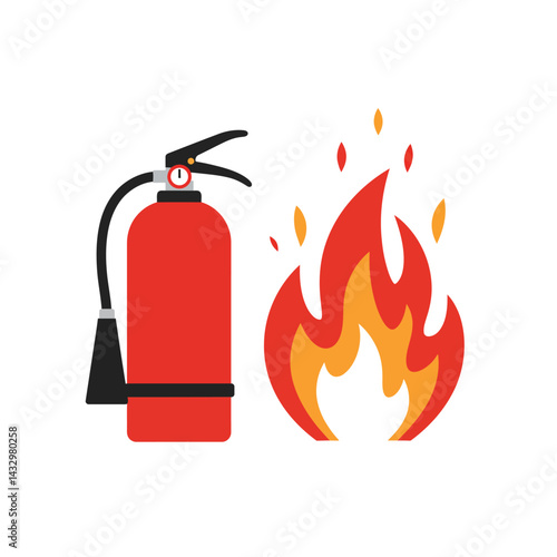 Red fire extinguisher rescue tool  to extinguish fire on white background icon flat vector design.