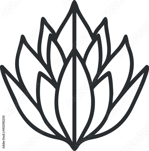 Black and white line art illustration of a lotus flower with multiple petals, symbolizing purity and calm.