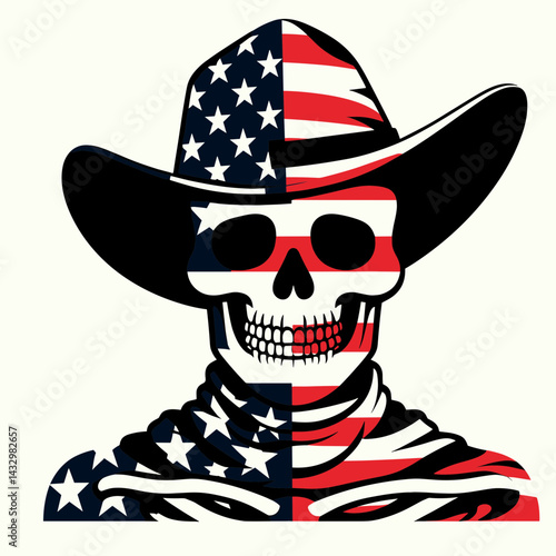 skeleton wear american flag Cheek to Cheek. Funny Animal Vector Clip art. Osseous attire usa banner face dancing form patriotic theme.