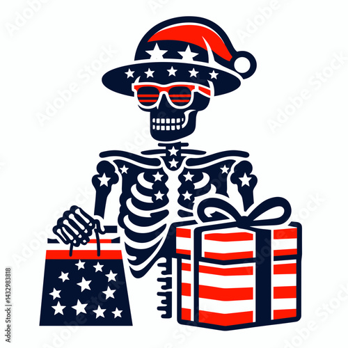 skeleton wear american flag Gift Exchange1. Funny Animal Vector Clip art. Bony attire usa banner present swap occasion one.