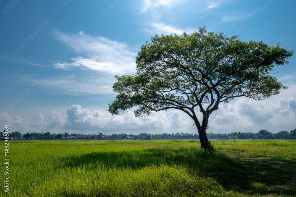 Lone Tree on Green Field Under Blue Sky Lone Tree on Green Field Under Blue Sky