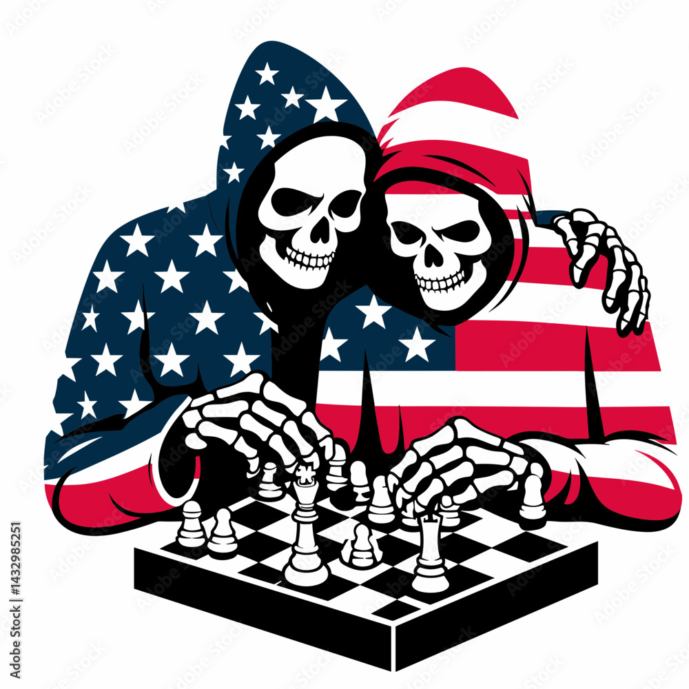 Fototapeta premium skeleton wear american flag Playing games together1. Funny Animal Vector Clip art. Skeletal attire usa banner gaming jointly fun recreation pastime activity.