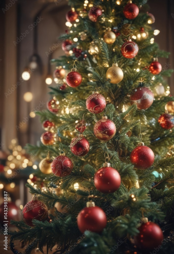 Ornate Christmas tree, vibrant baubles, soft bokeh lights , baubles, winter wonderland Ornate Christmas tree, vibrant baubles, soft bokeh lights , baubles, winter wonderland