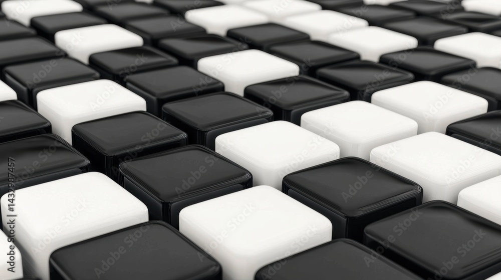 A 3D rendering of a grid of black and white cubes. A 3D rendering of a grid of black and white cubes.
