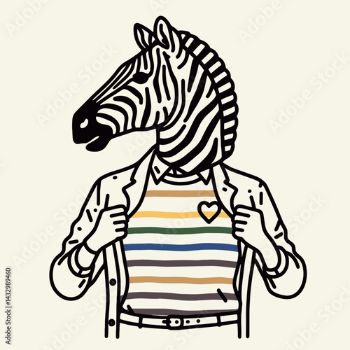 Zebra wear pride lgbtq costume. Funny Animal Vector Clip art. Equine garb rainbow parade celebration attire for non-binary community.