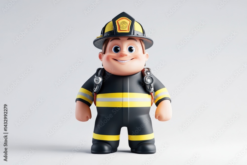 Cartoon firefighter figure standing tall Cartoon firefighter figure standing tall