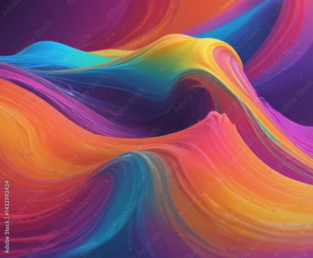 Obraz premium Fluid colorful curves, abstract wave design; vibrant hues, dynamic motion, paint, flow, art