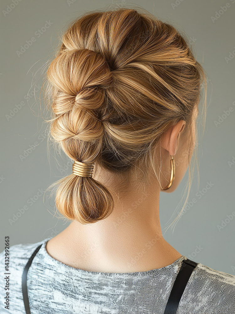 stylish hairstyle featuring braided updo with blonde hair, showcasing intricate weaving and polished finish. look is elegant and perfect for various occasions