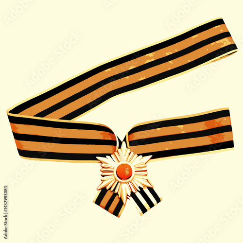 St. George's Ribbon with Medal on Yellow Background  