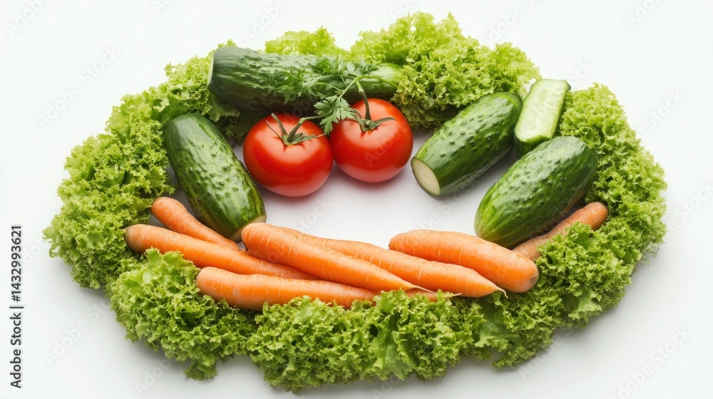 Fresh, vibrant vegetables arranged in a circular pattern Fresh, vibrant vegetables arranged in a circular pattern