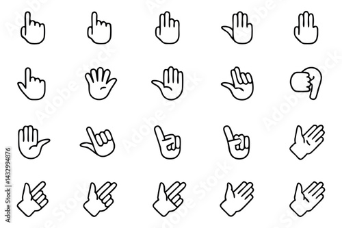 Hand Emoji Icon Set  Editable Stroke Thumb up and like outline icons set