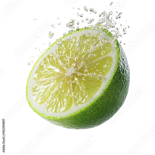 Refreshing lime slice in water splash isolated on food diet lemon fruit on transparent background ©  图像