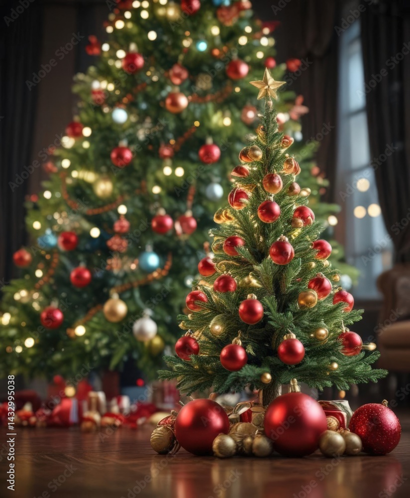 Ornate Christmas tree, vibrant baubles, bokeh lights , illumination, sparkle, joy Ornate Christmas tree, vibrant baubles, bokeh lights , illumination, sparkle, joy
