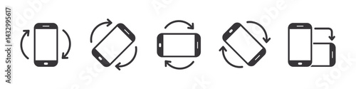 Set of rotate smartphone vector icons. Mobile phone screen rotation. Device rotation signs, rotate smartphone. Horizontal or vertical rotation symbols. Vector illustration.