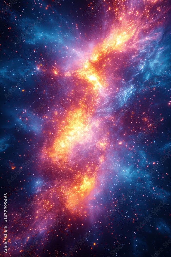 Fototapeta premium Colorful Cosmic Explosion of Light Rays in a Starry Space Setting