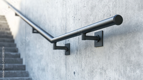 Modern handrail mounting bracket showcases minimalist design on concrete wall